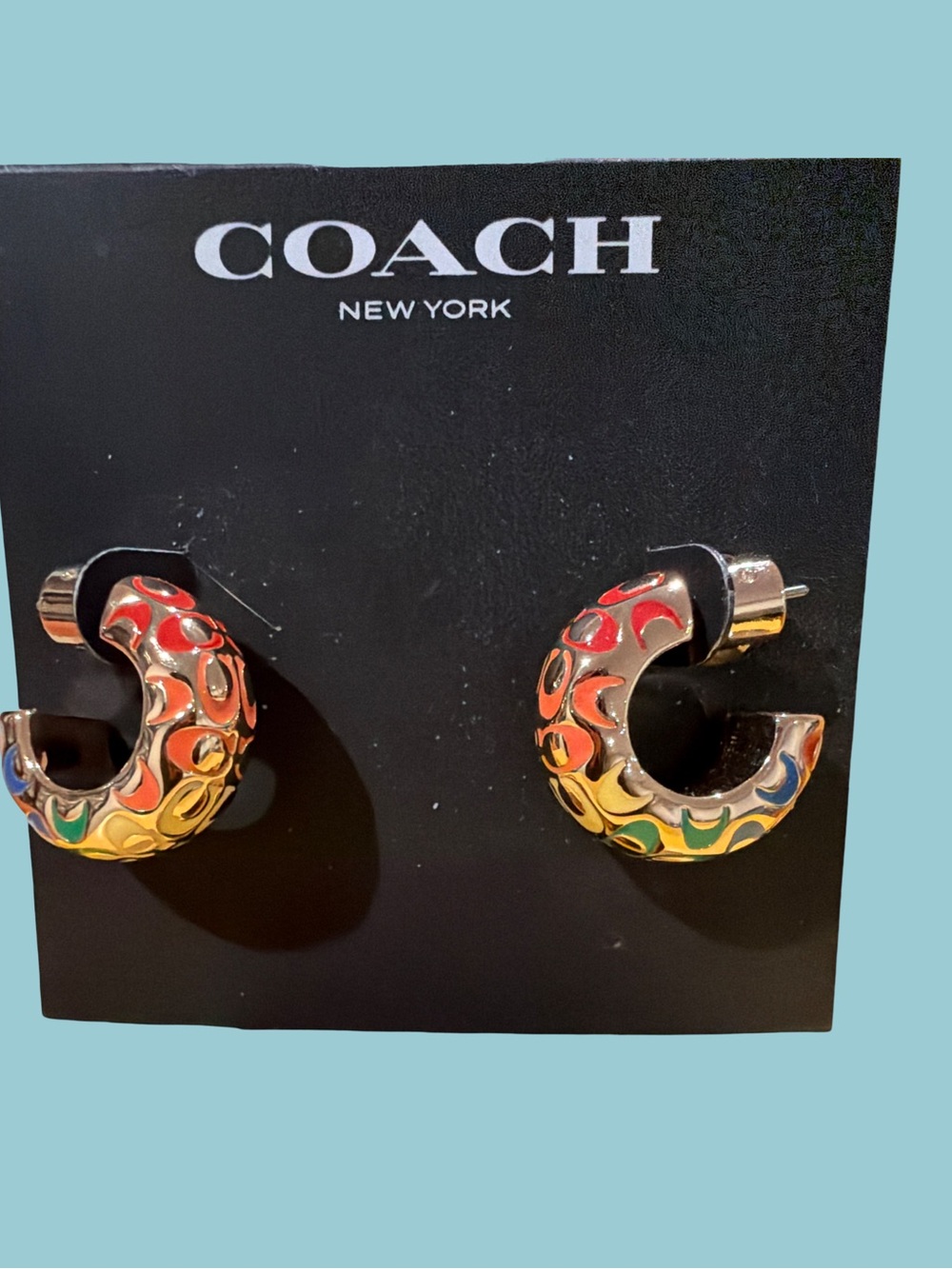 COACH Multicolor Gold-Tone Enamel C-Hoop Earrings